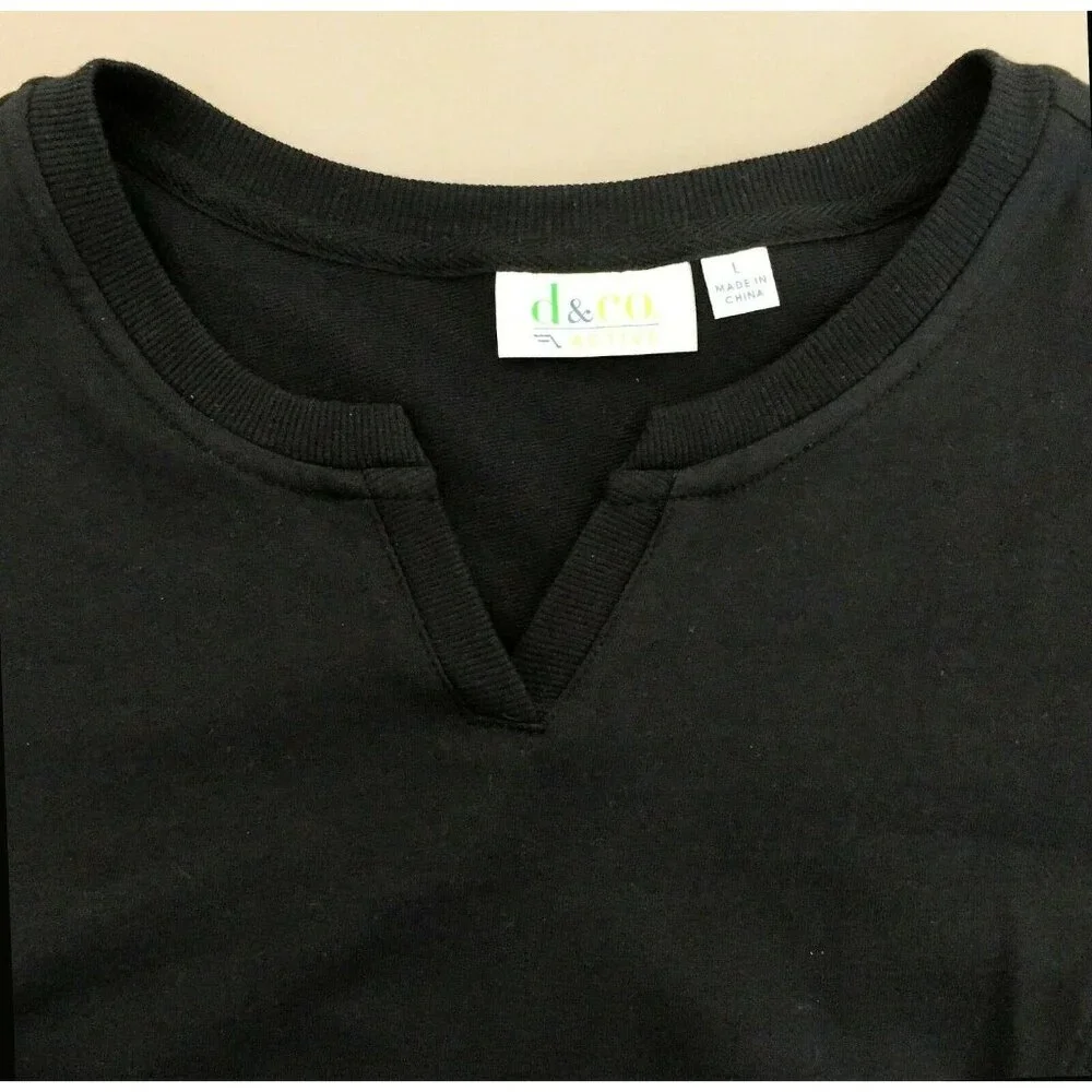 D & Co Active Womens Large Blouse Black Relaxed Fit Pockets Top Pullover Stretch - Picture 10 of 10